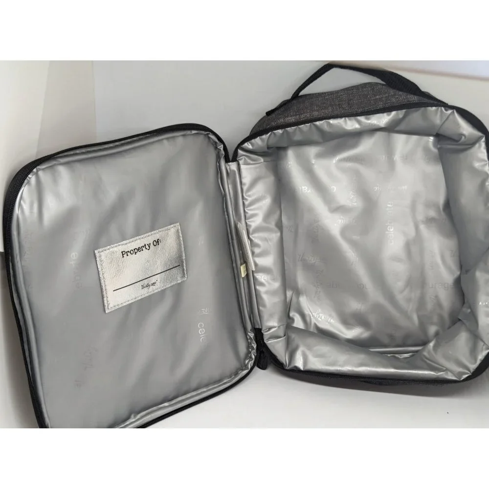 Thirty One Lunch Buddy Thermal Gray Charcoal Crosstitch Custom Miller Embroidery